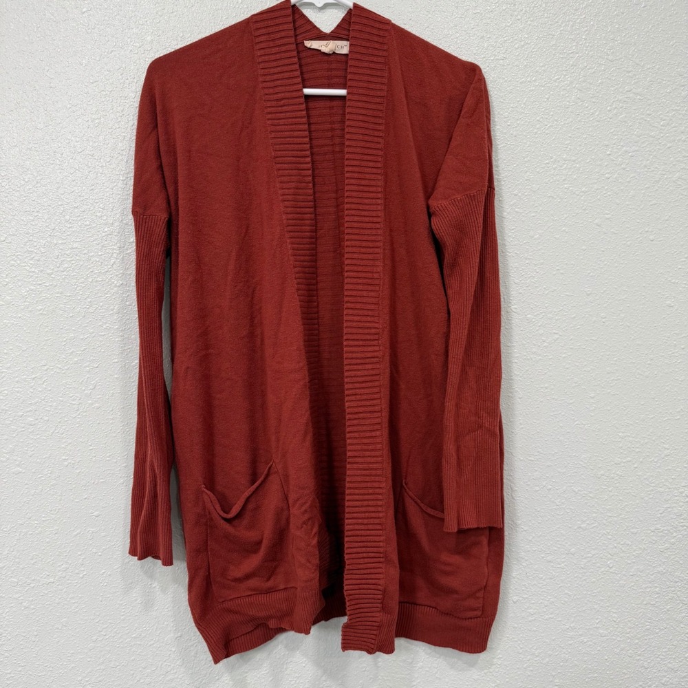 Lovestitch Rust Red Ribbed‎ Knit Open Front Long Sleeve Cardigan Sweater M